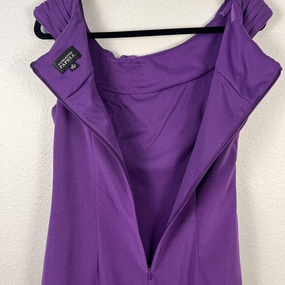 Adrianna Papell Dress Size10 Purple Ruched Side Floral Appliqué Off Shoulder - Picture 6 of 10